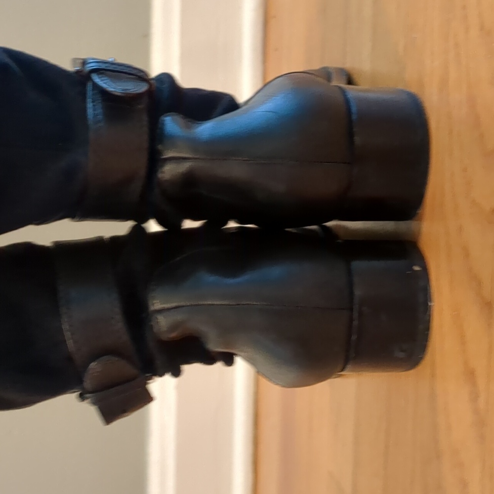 Cole Haan Nike Air Avalon Tall Leather Black Riding boots 3 buckles 9.5M - Picture 6 of 15